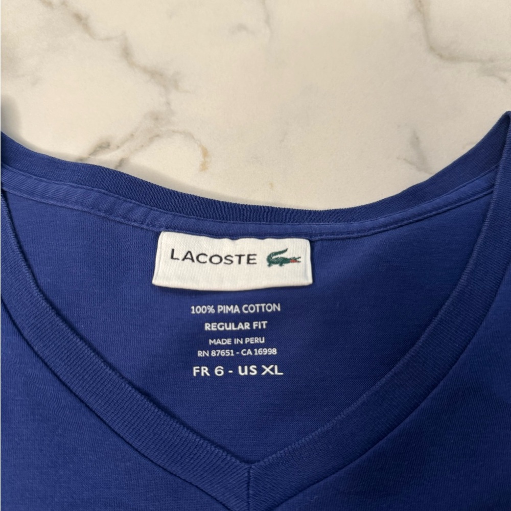 Lacoste Blue V-Neck Pima Cotton Shirt